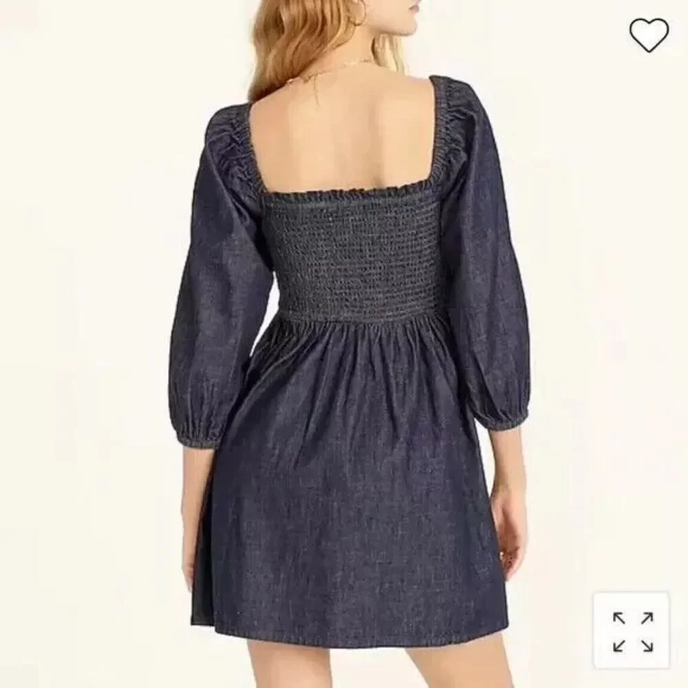 J. Crew XXS Smocked Puff Sleeve Mini Dress In Chambray Blue 100% Cotton NWT